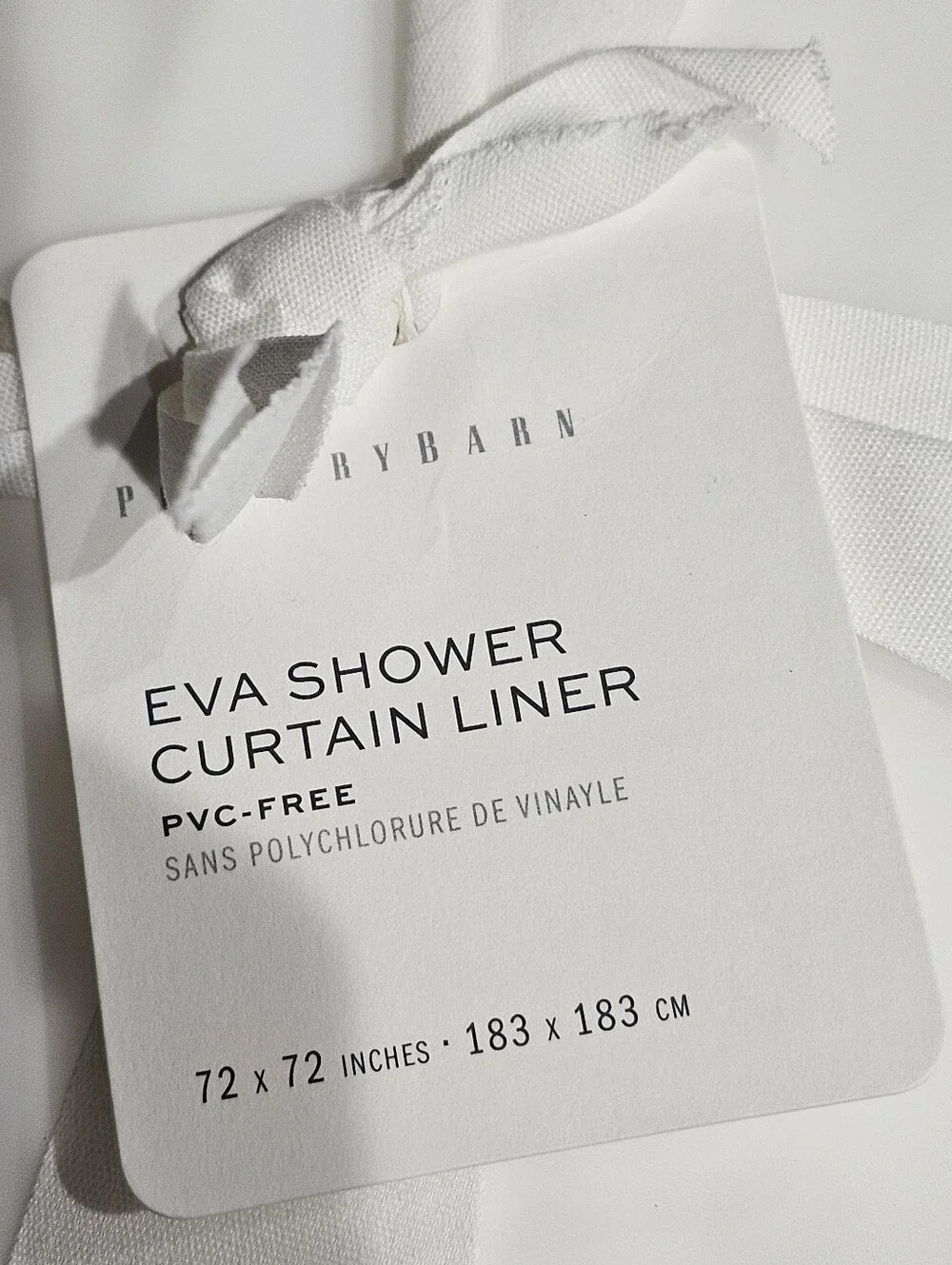 Pottery Barn EVA Vinyl Shower  Curtain Liner PVC Free 72 X 72
